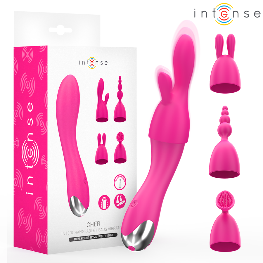 INTENSE - CHER VIBRATOR MIT 20 MUSTER UND AUSTAUSCHBAREN AUFSÄTZEN