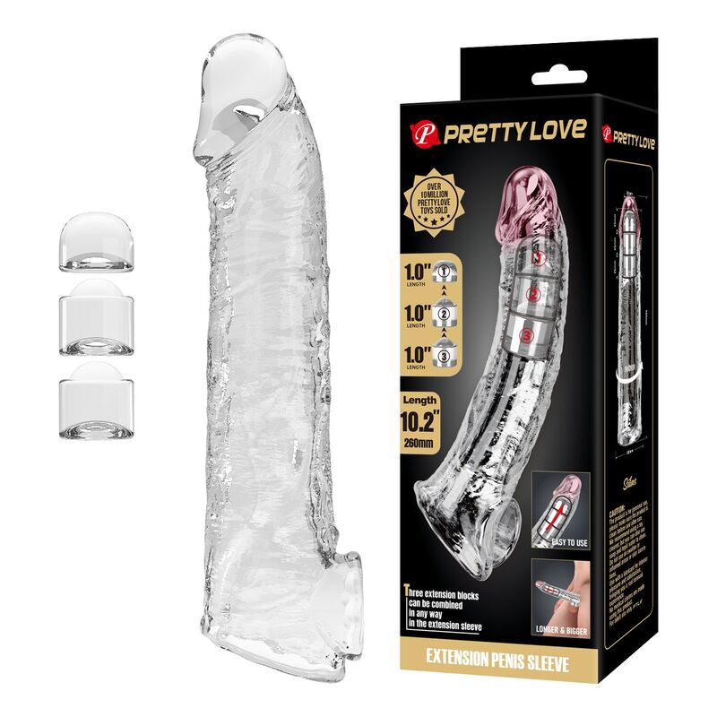 PRETTY LOVE - VERSTELLBARE PENISVERLÄNGERUNGSHÜLLE 26 CM Ø 4 CM TRANSPARENT